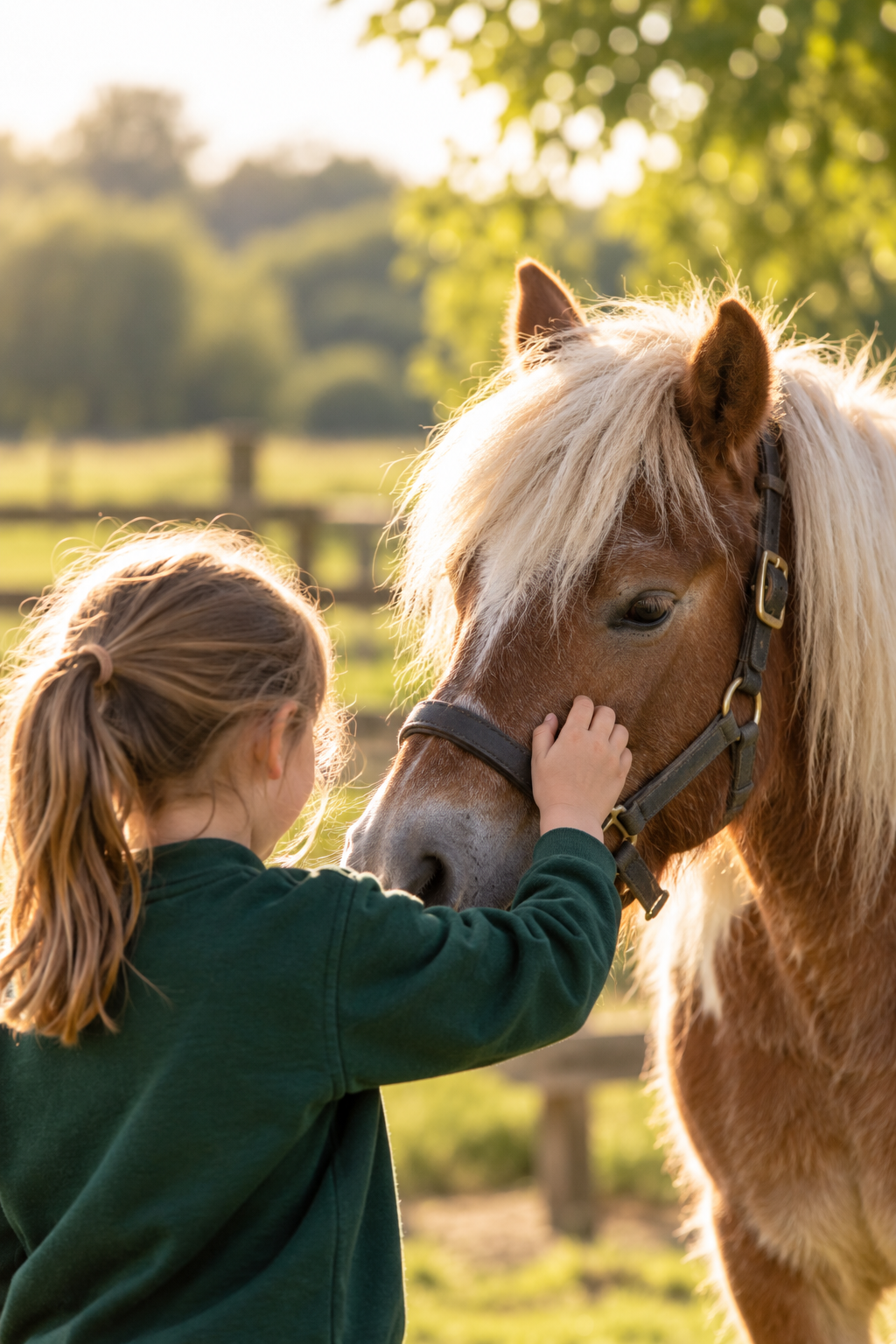 Child and Pony in Golden Light